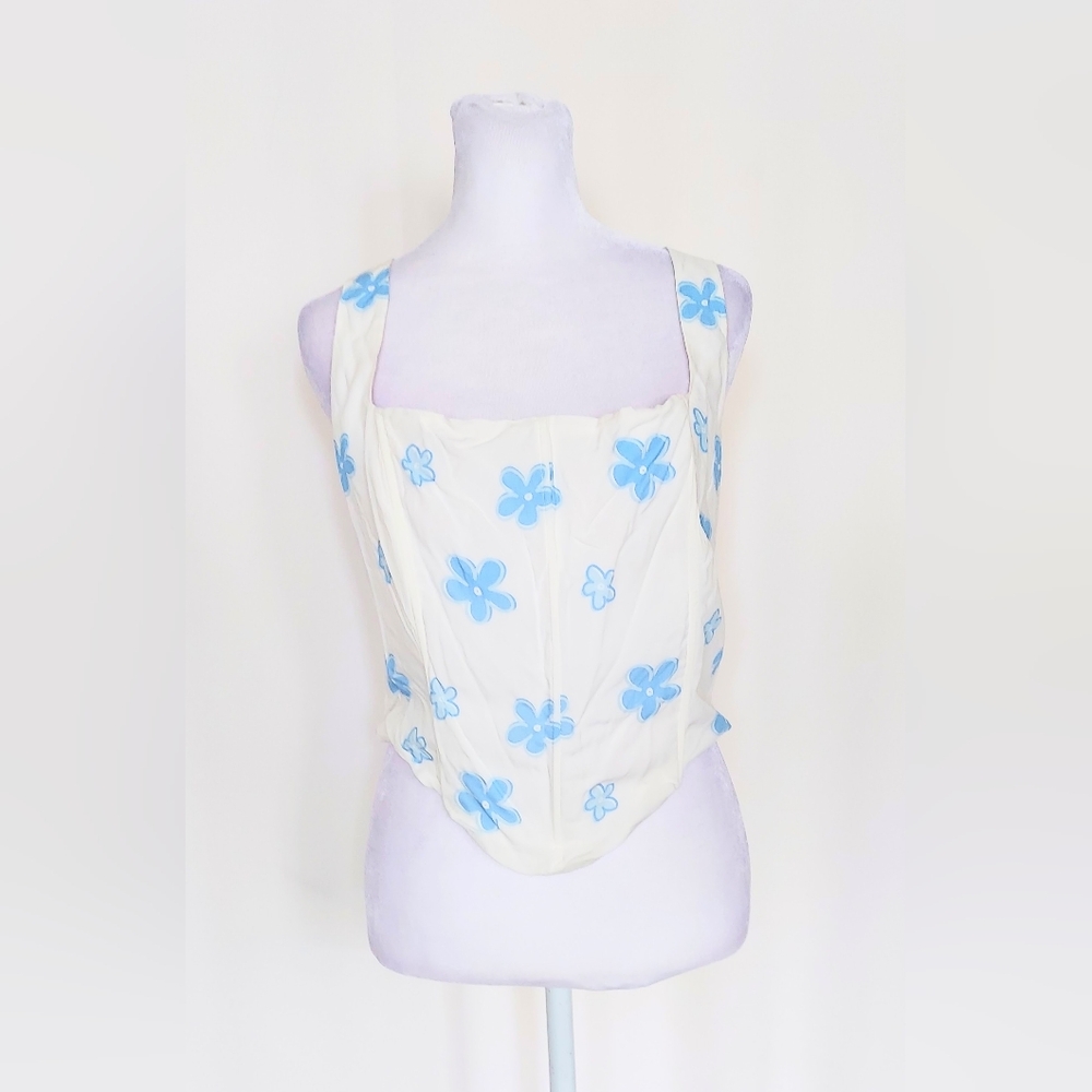 Peppermayo Blue Vista Floral Bustier Corset Crop Top Size 12 NWT